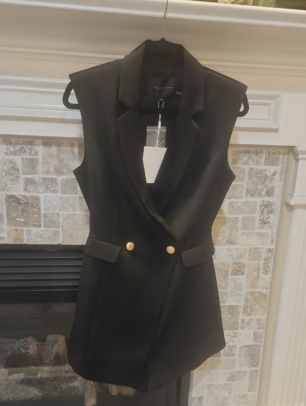 Endless Rose Black Sleeveless Double-Breasted Blazer Romper with Gold Buttons